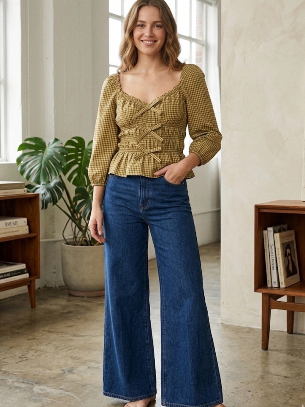 Reformation Dark Blue High-Rise Wide Leg Jeans